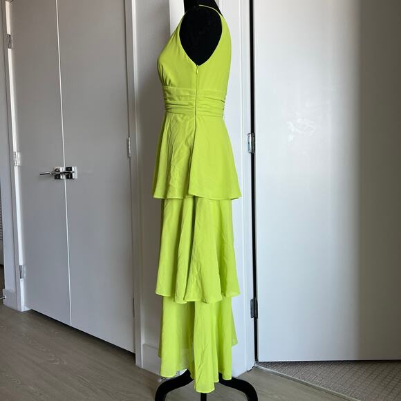 Lulu's Maxi Dress Small Celebration Time Sleeveless Tiered Midi Lime Green FLAW - Picture 5 of 16